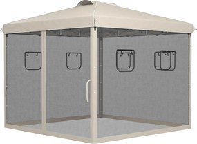 Outsunny Pop-Up Sátor kb. 3 x 3 m, Sátor 4 Pántos Függönnyel, Kert Sátor UV Védelemmel, Pop-Up Sátor Ablakokkal, Hordozótáskával, Kerthez, Bézs | Aoso