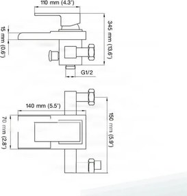 Fali kádtöltő csaptelep EYN SK3542 LED-világítással és vízeséses kifolyóval, króm, ezüst és fekete-fehér kivitelben
