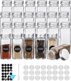 24x Üveg Tégelyek 120ml Fűszertartók Címkék