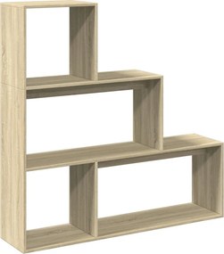 vidaXL 3 szintes sonoma tölgy fa elválasztó könyvespolc 123x29x123 cm