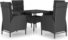 vidaXL 5 részes fekete polyrattan és üveg kerti étkezőgarnitúra