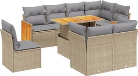 vidaXL 9 részes bézs polyrattan kerti ülőgarnitúra párnákkal