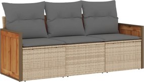 vidaXL 3 részes bézs polyrattan kerti ülőgarnitúra párnákkal