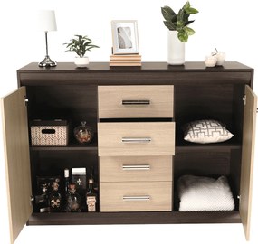 Komód, DTD/MDF, tölgy világos/tölgy sötét, KORINA