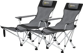 Outsunny 2 db-os Összecsukható Kemping Szék Készlet Hordozható Térdelőkkel, Párnázott Fejtámlával, Pohártartóval és Oldaltáskával 120 kg Teherbírású K