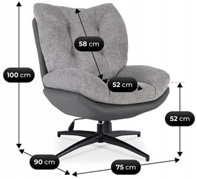 Fotel Wypoczynkowy Obrotowy FREMONT Z Podnóżkiem Szary/Fekete