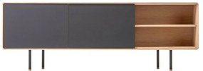 Fekete-natúr színű tölgyfa TV-állvány 180x64 cm Fina – Gazzda