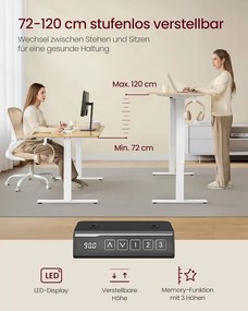 Elektromos Magasságban Állítható Asztalkeret, 59,6 x (90–140) x (72–120) cm, fehér