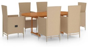 7 részes bézs polyrattan kerti étkezőgarnitúra