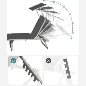 Napozóágy 55x193x31 cm, állítható napozóágy napellenzővel, füstszürke