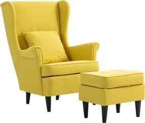 HOMCOM Relax Fotel Lábtartóval, Párnával és Magas Hátfallal, Quilted Szövetből Készült Hálószoba Fotel Fa Lábbal és Karfával, 75x83x104 cm, Sárga | Ao