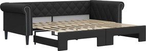 vidaXL fekete kihúzható műbőr heverő 90 x 200 cm