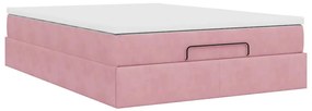 Ottomán ágykeret matraccal rózsaszín 140x190cm bársony