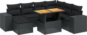 vidaXL 8 részes fekete polyrattan kerti ülőgarnitúra párnákkal