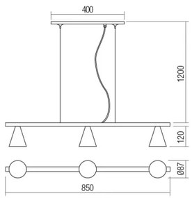 Redo 01-2218 - Csillár zsinóron ZUMA 3xGU10/15W/230V fekete/arany