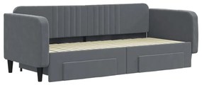 sötétszürke kihúzható bársony heverő 90 x 200 cm