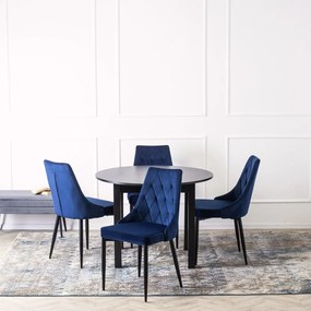 Étkezőgarnitúra 4 db. Sötétkék CORK bársony székkel. Asztal HARRY 102-142 cm