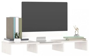 fehér tömör fenyőfa monitorállvány 60 x 24 x 10,5 cm