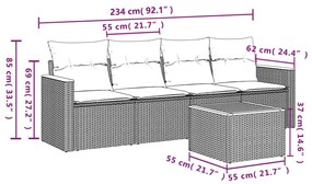 5 részes vegyes bézs polyrattan kerti ülőgarnitúra párnákkal