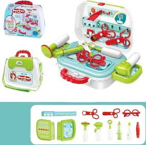 Gyermek orvosi készlet, fogantyús bőrönddel, hordozószíjjal, 12 kiegészítővel, többszínű