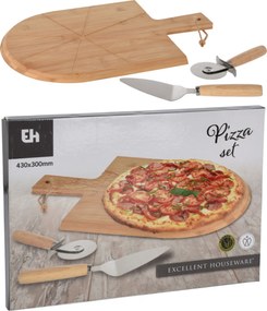 Porotte pizza készlet bambusz tálcával, késsel és spatulával