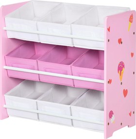ZONEKIZ Gyermek Könyvespolc 9 Kivehető Nem Szőtt Szövet Tárolódobozzal Játék Szervező Gyerekszobába 63x30x60 cm Rózsaszín | Aosom