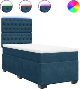 vidaXL Kék bársony rugós ágy matraccal 100 x 200 cm