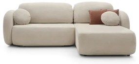 OLBIA jobbos, L-alakú, kihúzható sarokkanapé tárolóval, bézs