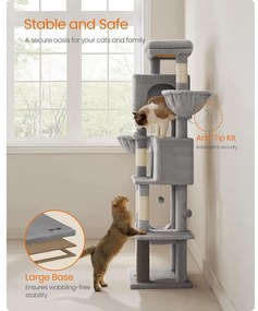 Feandrea nagy macskafa, 175 cm magas macskatorony szürke színben