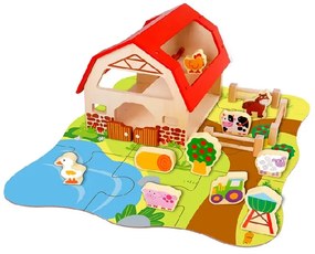 Fából készült farm puzzle tájjal és figurákkal - Tooky Toy