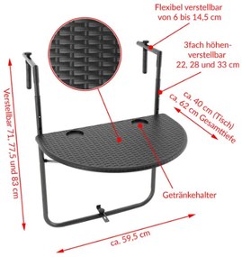 GARTHEN Felfüggeszthető összecsukható asztal fekete