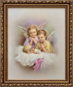 Vászonkép 29x24 Őrangyal Arany Angyal Díszített Keresztelő Ajándék Keret