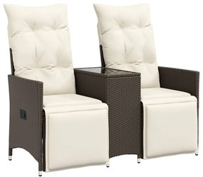 2 személyes barna polyrattan dönthető kerti kanapé asztallal
