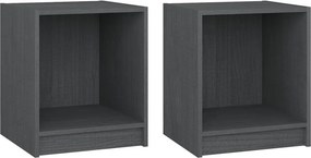 vidaXL 2 db szürke tömör fenyőfa éjjeliszekrény 35,5 x 33,5 x 41,5 cm