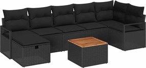 vidaXL Kerti Kanapé Szett párnával tárolóval 8 pcs Fekete polirattan