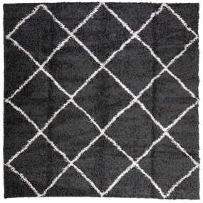 PAMPLONA fekete és krém bolyhos modern szőnyeg 160 x 160 cm