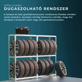 TYRE abroncstároló polc, 120x40x180cm, max 795kg, ezüst/világosbarna Jurhan