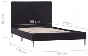 fekete szövetkárpitozású ágykeret 90 x 200 cm