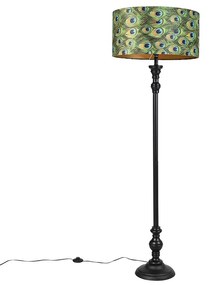 Állólámpa fekete bársony árnyékolóval páva arany 50 cm - Classico