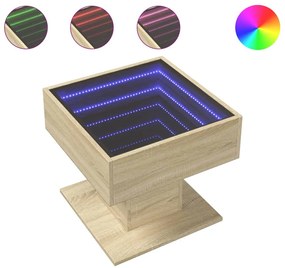 Sonoma tölgy szerelt fa dohányzóasztal LED-del 50 x 50 x 45 cm