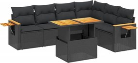 vidaXL 7 részes fekete polyrattan kerti ülőgarnitúra párnával