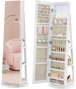 ékszerszekrény, tükrös szekrény 360°-ban forgatható, fehér felülettel és greige