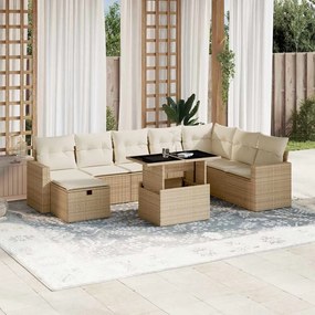 9 részes bézs polyrattan kerti ülőgarnitúra párnákkal
