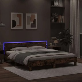 füstös tölgy színű ágykeret fejtámlával és LED-del 180 x 200 cm