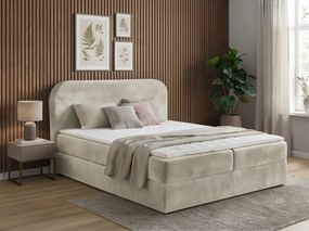 Kárpitozott boxspring ágy FORENA 180x200 cm krém színű Matrac: Bonell rugós matrac