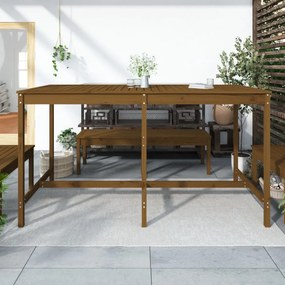 mézbarna tömör fenyőfa kerti asztal 203,5x90x110 cm