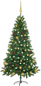 Zöld műkarácsonyfa LED-ekkel és gömbszettel 150 cm