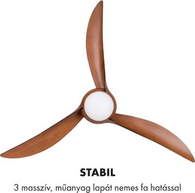 Klarstein Monteverde, mennyezeti ventilátor, mennyezeti lámpa, 52", 8376  m³ /ó, 3 lapát