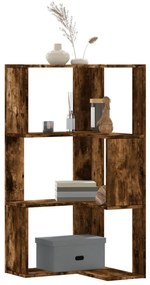 3 szintes füstös tölgy szerelt fa sarok könyvespolc 50x50x102cm