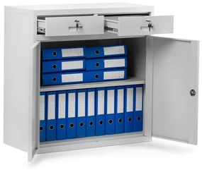 Fém irodai szekrény fiókokkal LENA, 900 x 900 x 400 mm, szürke